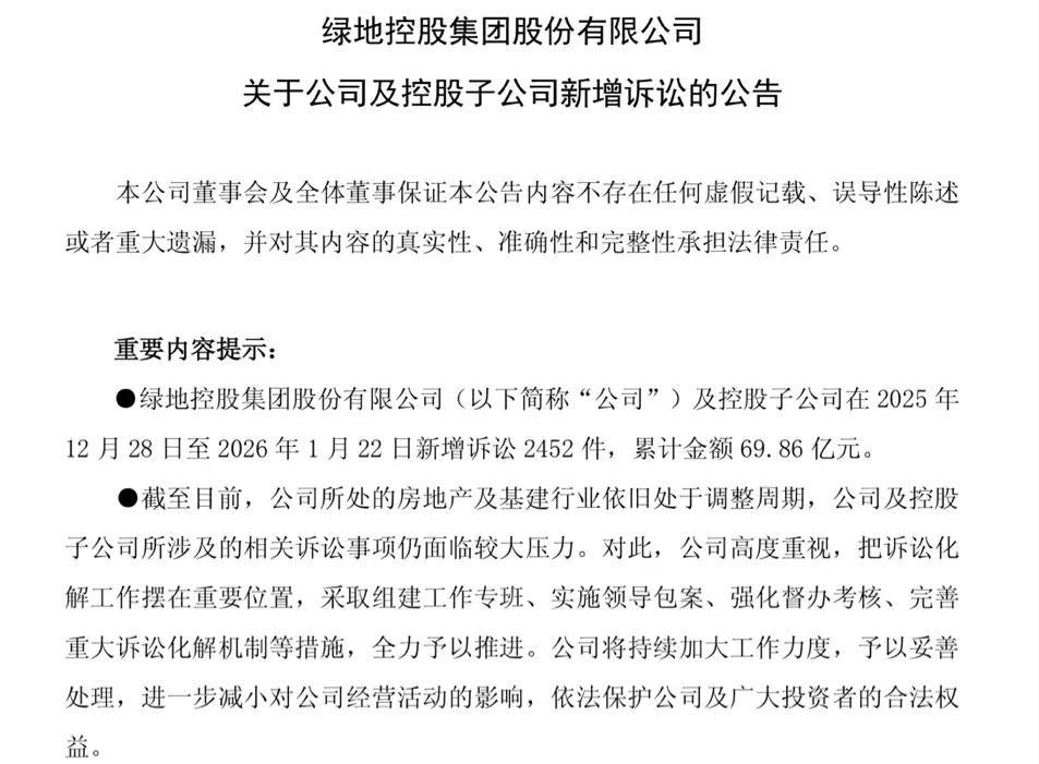 原創(chuàng)26天新增訴訟2452件！綠地控股法律防火墻能撐多久？